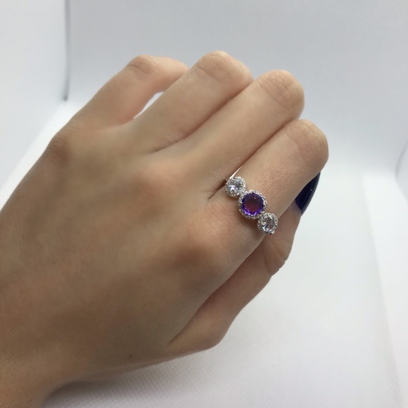 Sterling Silver Round Purple Multi-Colored Ring - Picture 4 of 4